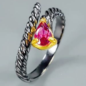 ONE OF A KIND NATURAL RASPBERRY RHODOLITE/GARNET RING-925 STERLING SILVER-SIZE 7